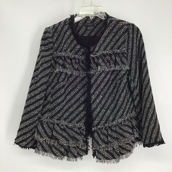 Ann Taylor Women’s Ruffled Peplum Fringe Jacket Blazer Business Career Size 12P - Picture 1 of 9